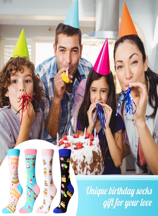 Vicenpal 4 Pairs Happy Birthday Socks for Family Friends Stocking for Birthday Party Favors Socks Gifts with Cake and Balloon Patterns for Man and Women - Image 2