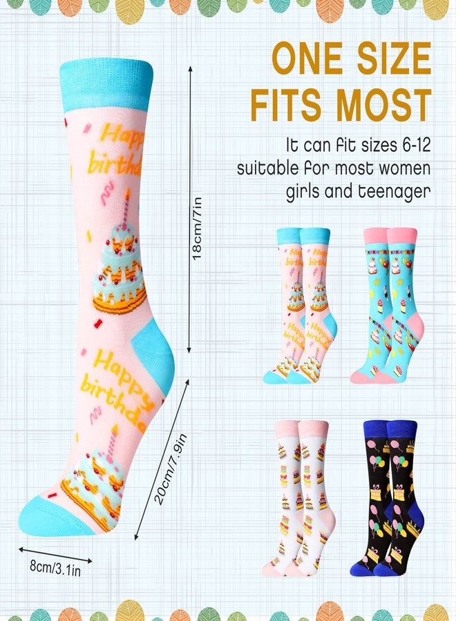 Vicenpal 4 Pairs Happy Birthday Socks for Family Friends Stocking for Birthday Party Favors Socks Gifts with Cake and Balloon Patterns for Man and Women - Image 4