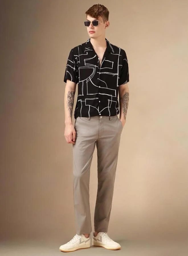 Dennis Lingo Abstract Print Button-Down Collar Casual Shirt by Styli