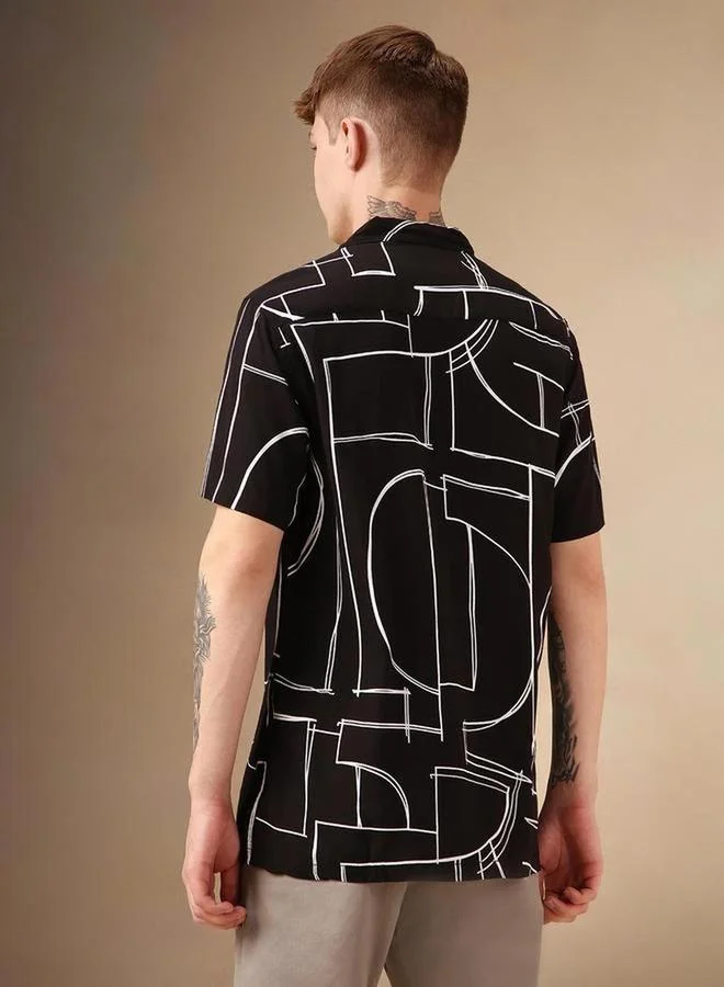 Dennis Lingo Abstract Print Button-Down Collar Casual Shirt by Styli