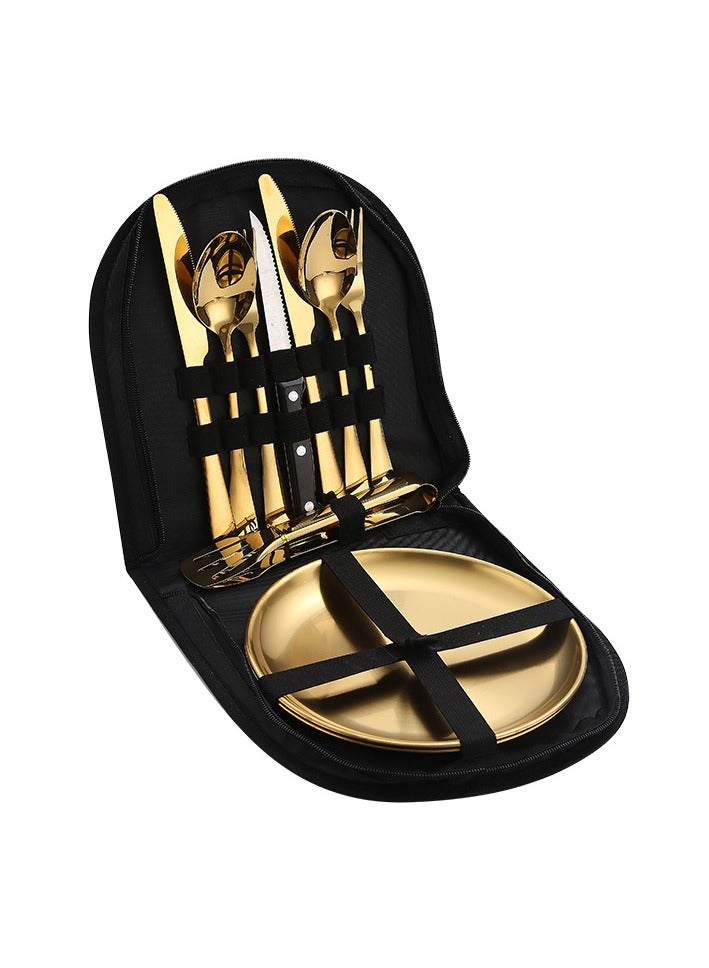 general Camping tableware set 2 people Stainless steel camping tableware set 11 pieces Portable tableware set Outdoor tableware set with box spoon fork knife plate clip Camping picnic travel hiking - Image 1