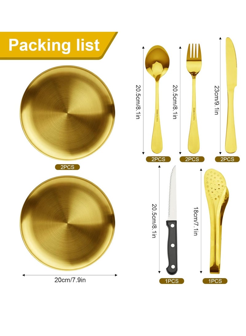 general Camping tableware set 2 people Stainless steel camping tableware set 11 pieces Portable tableware set Outdoor tableware set with box spoon fork knife plate clip Camping picnic travel hiking - Image 3