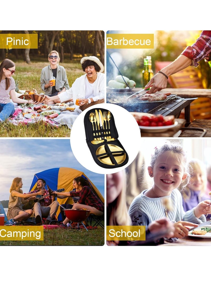 general Camping tableware set 2 people Stainless steel camping tableware set 11 pieces Portable tableware set Outdoor tableware set with box spoon fork knife plate clip Camping picnic travel hiking - Image 5