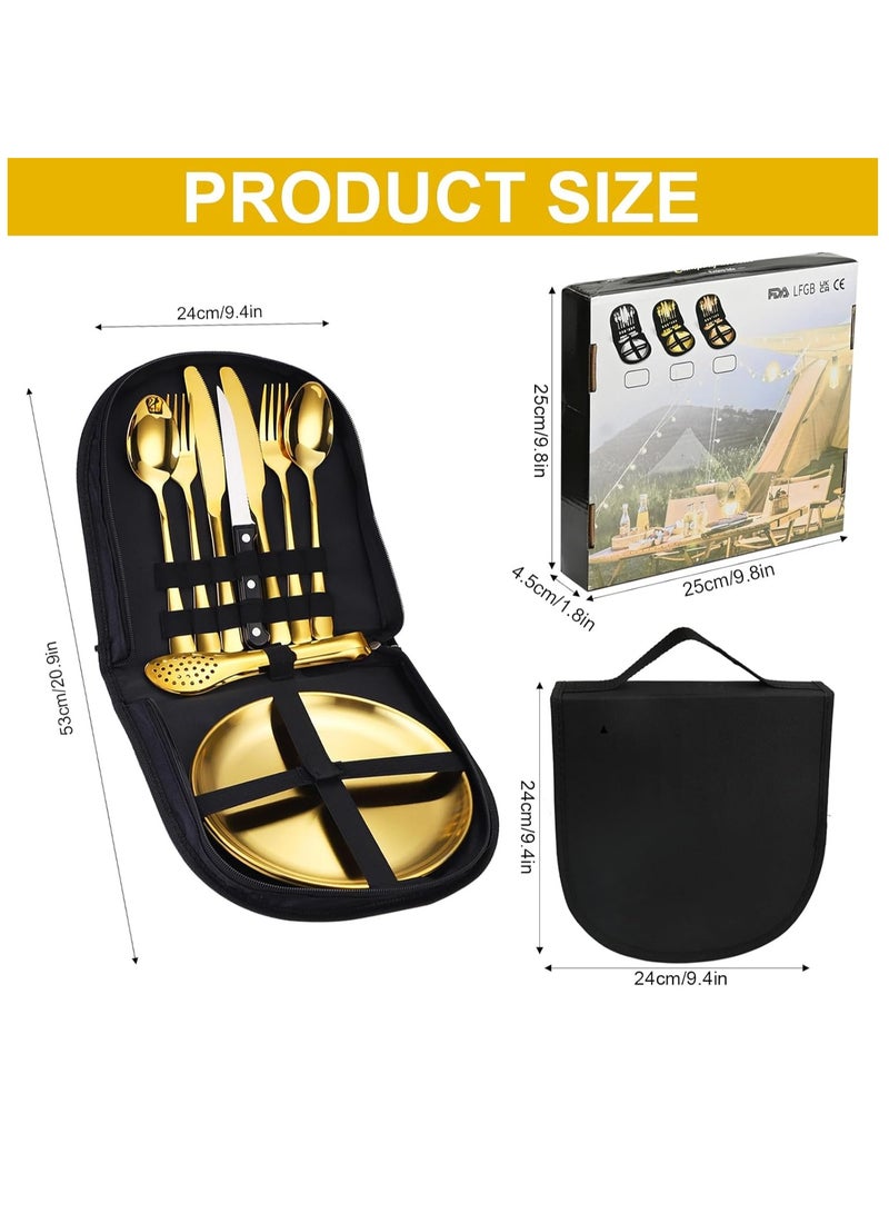 general Camping tableware set 2 people Stainless steel camping tableware set 11 pieces Portable tableware set Outdoor tableware set with box spoon fork knife plate clip Camping picnic travel hiking - Image 2