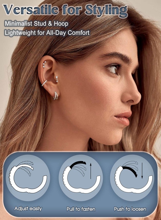 ADRAMATA Hypoallergenic Gold Earrings Stack for Women - 7Pairs Surgical Steel Small Chunky Huggie Hoops & Flat Back Stud Earrings Set Silver Cartilage Jewelry Trendy Christmas Gifts, stainless steel - Image 2