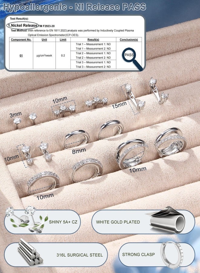 ADRAMATA Hypoallergenic Gold Earrings Stack for Women - 7Pairs Surgical Steel Small Chunky Huggie Hoops & Flat Back Stud Earrings Set Silver Cartilage Jewelry Trendy Christmas Gifts, stainless steel - Image 5
