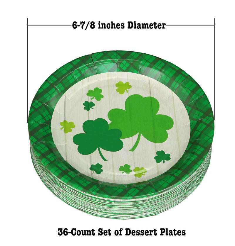 Iconikal 36-Count Disposable St. Patrick's Day Paper Dessert Party Plate  Everyone's Irish Shamrock - Image 4