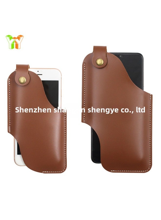 Men's Outdoor Waist Hanging Phone Bag PU Leather Anti-Lost Phone Waist Bag Tactical Tools Leather Case Spot-Color:Dark Brown-Dimensions:Small Size 15*8.5cm - Image 1