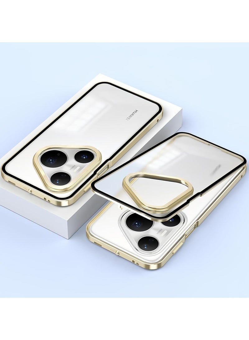 general Protective Case Compatible with Huawei Pura 80 Pro, Magnetic Metal Frame + Matte Translucent Tempered Glass Back Cover, Anti-slip and Shockproof Protective Case with Camera Protective Film