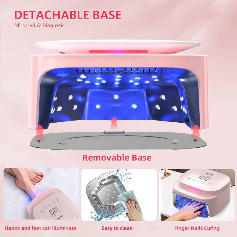 BETE 60W Cordless UV LED Nail Lamp - Rechargeable Gel Polish Dryer with Auto Sensor, 30 Beads & 4 Timer Settings Portable for Home/Salon Pink - Image 4