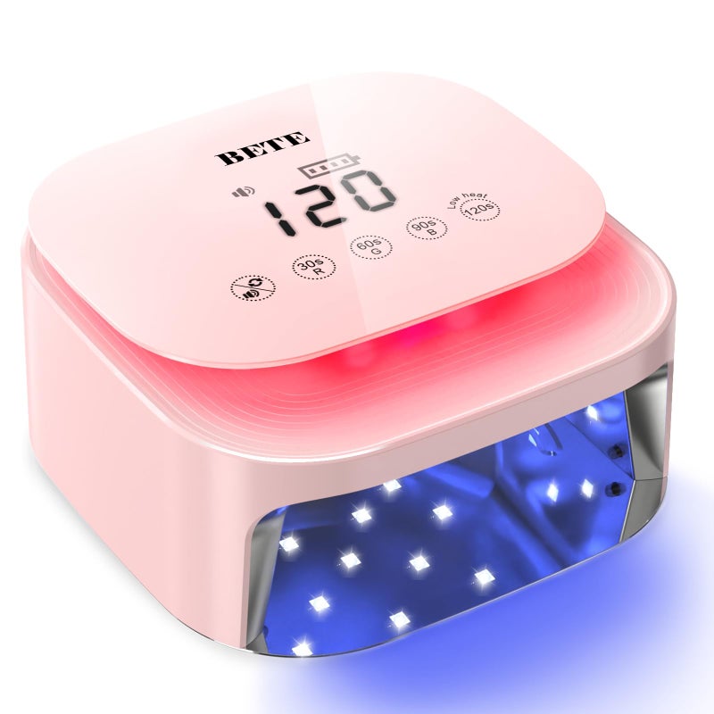 BETE 60W Cordless UV LED Nail Lamp - Rechargeable Gel Polish Dryer with Auto Sensor, 30 Beads & 4 Timer Settings Portable for Home/Salon Pink - Image 1