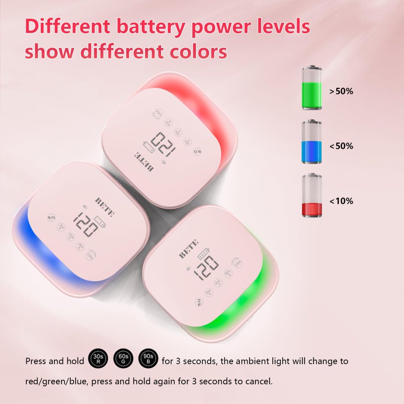 BETE 60W Cordless UV LED Nail Lamp - Rechargeable Gel Polish Dryer with Auto Sensor, 30 Beads & 4 Timer Settings Portable for Home/Salon Pink - Image 5