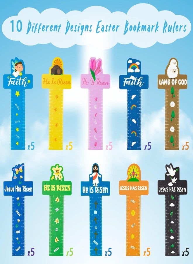 Haooryx Easter Cross Bookmark Ruler - 50 Pcs Jesus Cross Measuring Ruler Bookmark He Is Risen Easter Party Favor Classroom Teacher Student Rewards Kids Birthday Holiday Giveaway Gift Goodie Bag Filler - Image 2