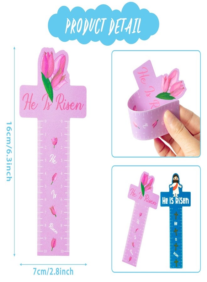 Haooryx Easter Cross Bookmark Ruler - 50 Pcs Jesus Cross Measuring Ruler Bookmark He Is Risen Easter Party Favor Classroom Teacher Student Rewards Kids Birthday Holiday Giveaway Gift Goodie Bag Filler - Image 3