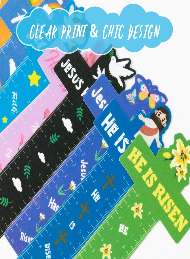 Haooryx Easter Cross Bookmark Ruler - 50 Pcs Jesus Cross Measuring Ruler Bookmark He Is Risen Easter Party Favor Classroom Teacher Student Rewards Kids Birthday Holiday Giveaway Gift Goodie Bag Filler - Image 4