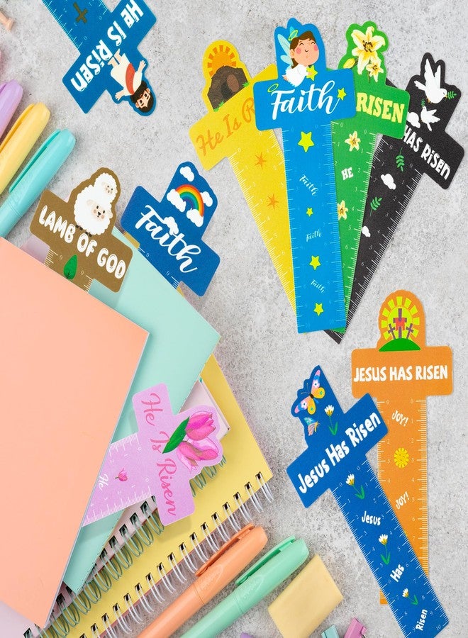 Haooryx Easter Cross Bookmark Ruler - 50 Pcs Jesus Cross Measuring Ruler Bookmark He Is Risen Easter Party Favor Classroom Teacher Student Rewards Kids Birthday Holiday Giveaway Gift Goodie Bag Filler - Image 5
