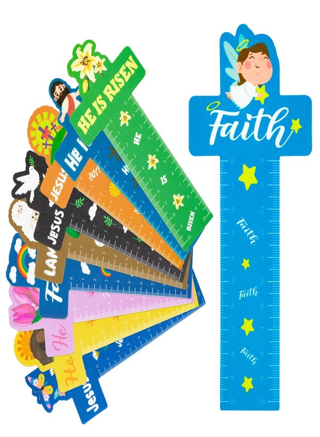 Haooryx Easter Cross Bookmark Ruler - 50 Pcs Jesus Cross Measuring Ruler Bookmark He Is Risen Easter Party Favor Classroom Teacher Student Rewards Kids Birthday Holiday Giveaway Gift Goodie Bag Filler - Image 1