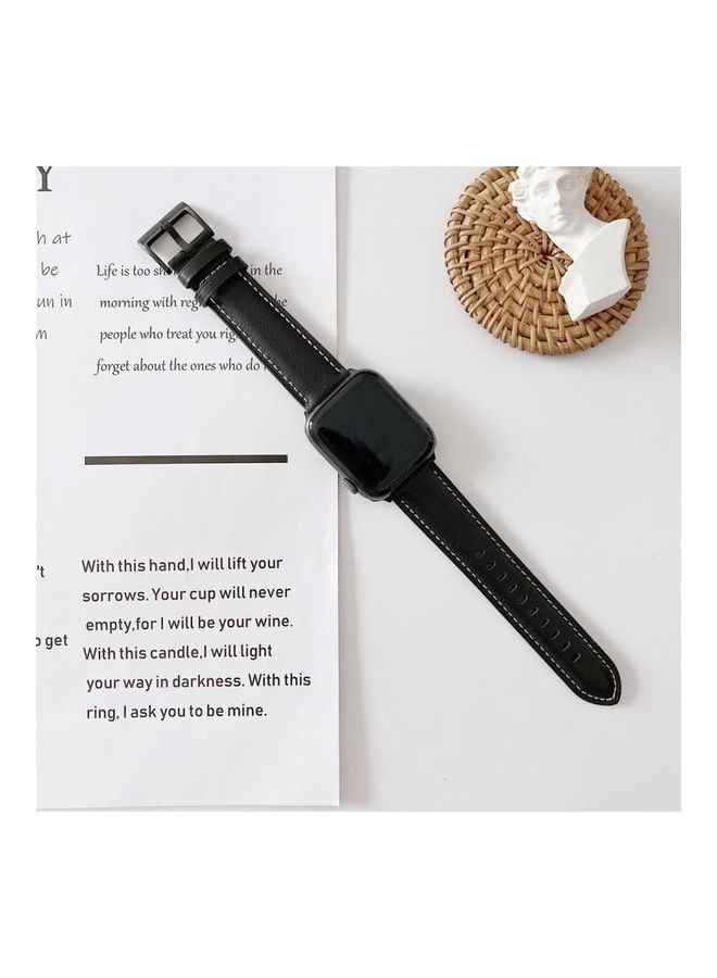 NIBEMINENT V Tail Style Stitching Leather Watch Wrist Strap For Apple 5/4/3/2/1 44/42mm Black - Image 1