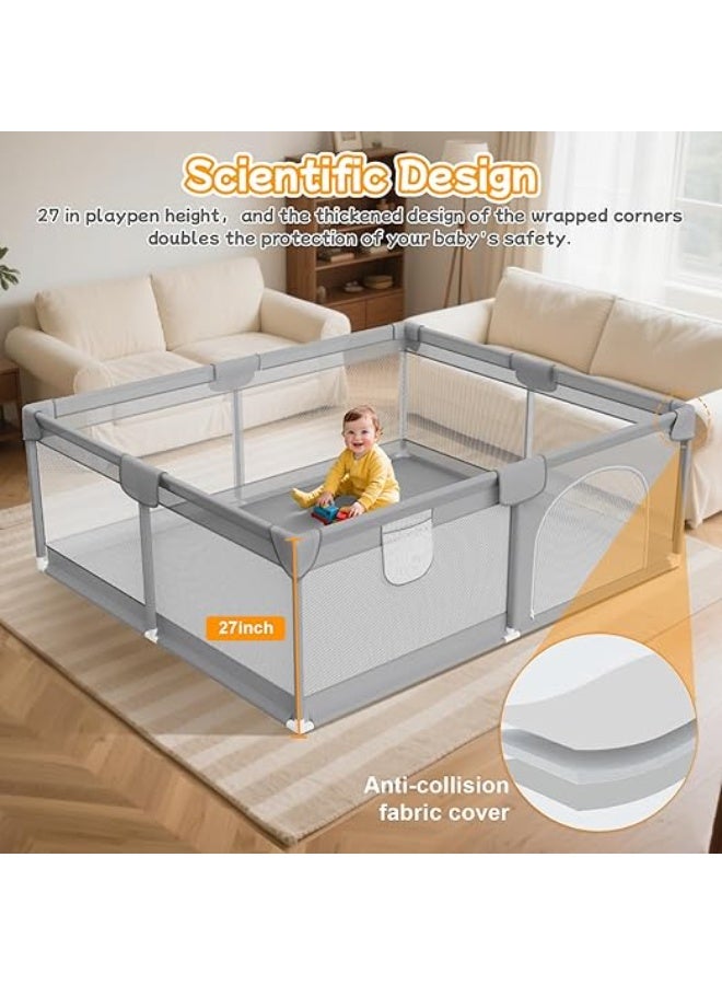 Flushrenic Baby playpen, 8.74 x 78.74 inches (200 x 200 cm) infant safety enclosure, indoor/outdoor reinforced safety play area, featuring two handles, soft breathable mesh panels, anti-fall design, easy assembly, grey. - Image 5