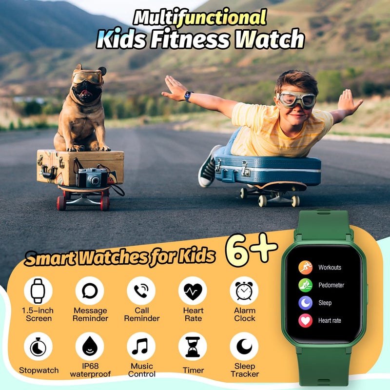 Slothcloud Kids Smart Watch for Girls,IP68 Waterproof Kids Fitness Tracker Watch with 1.5 Inch DIY Face,Heart Rate Sleep Monitor,19 Sport Modes,Calories Counter,Alarm Clock,Great Gifts for Children 6+(Green) - Image 3