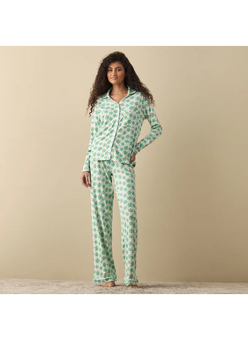 FAV Floral Print Shirt and Pyjama Set