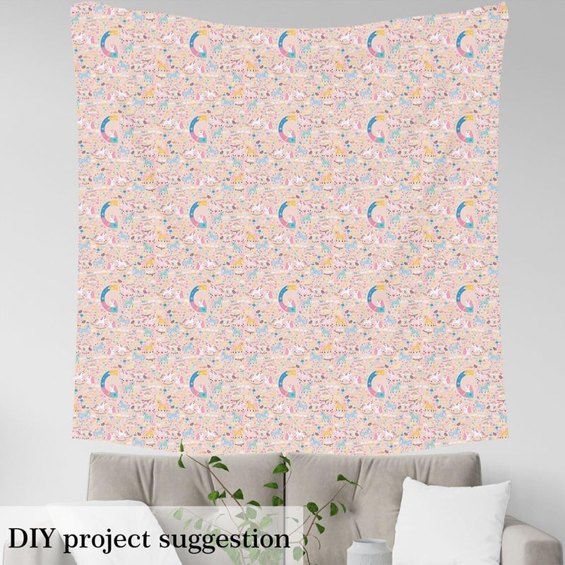 Erosebridal Initial Letter C Unicorn Fabric By The Yard for Chairs, Cute Kawaii Unicorn 3 Yards Upholstery Fabric, Pink Rainbow Floral Waterproof Fabrics, Colorful Butterfly Pillows Cushions Decor - Image 3