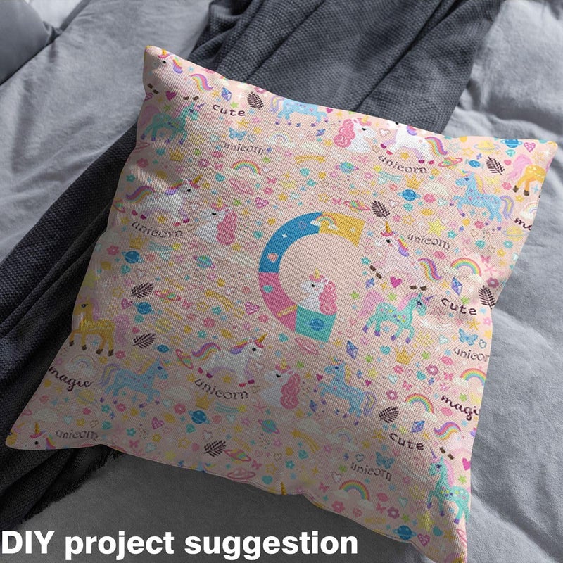 Erosebridal Initial Letter C Unicorn Fabric By The Yard for Chairs, Cute Kawaii Unicorn 3 Yards Upholstery Fabric, Pink Rainbow Floral Waterproof Fabrics, Colorful Butterfly Pillows Cushions Decor - Image 4