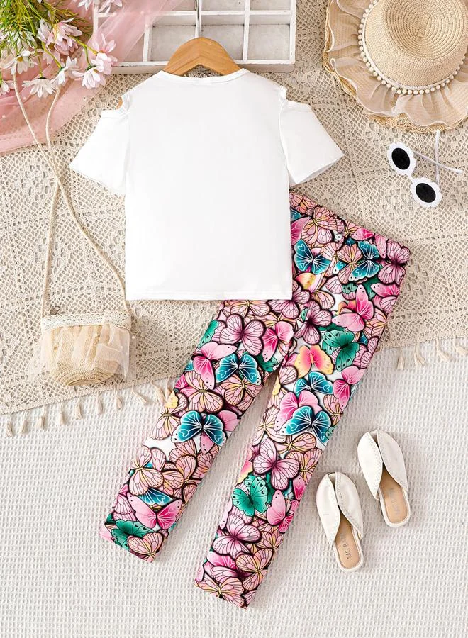 تايك تو مجموعة من تيشيرت بطبعة فراشة وليقنز للأطفال