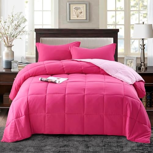Hi -G HIG 3pc Pink Twin/Twin XL Comforter Set - All Season Reversible Down Alternative Bedding Comforter - Quilted Duvet Insert with Corner Tabs - Box Stitched Blanket - Breathable, Soft, Fluffy - Image 2