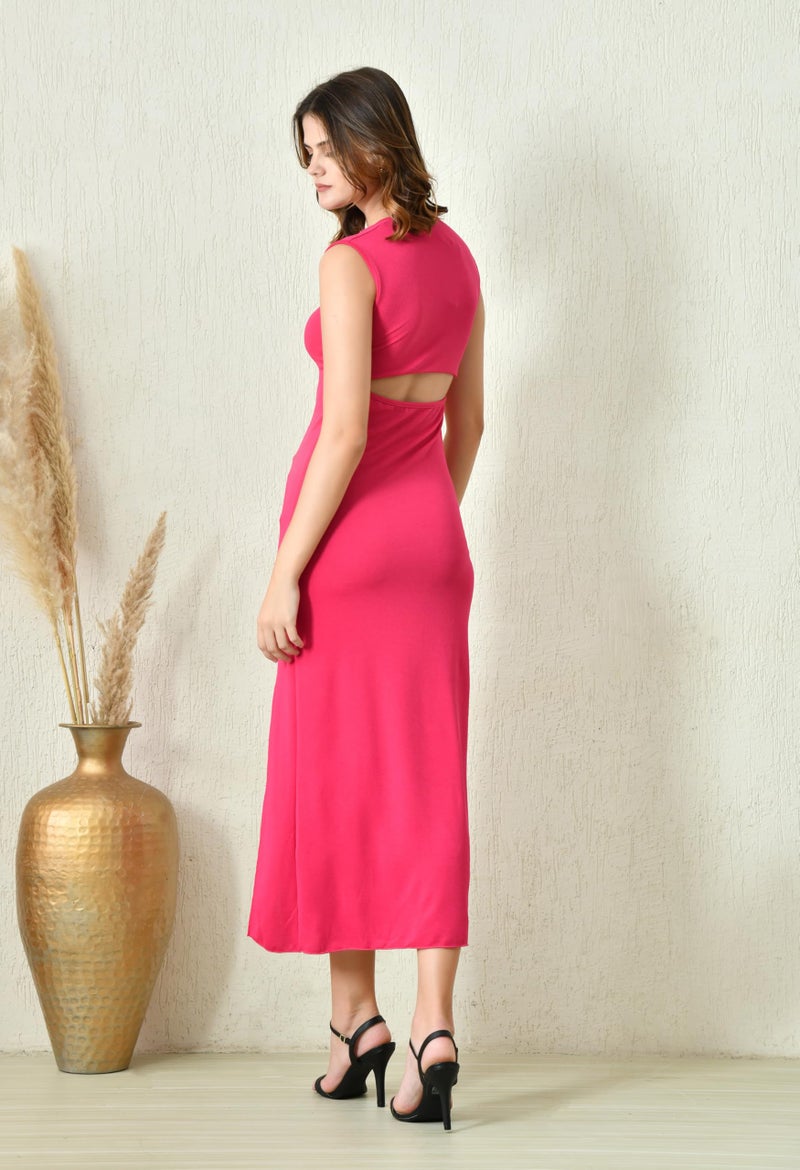 IUGA Magenta Bodycon Maxi Dress with Square Neck and Front Slit - Image 4