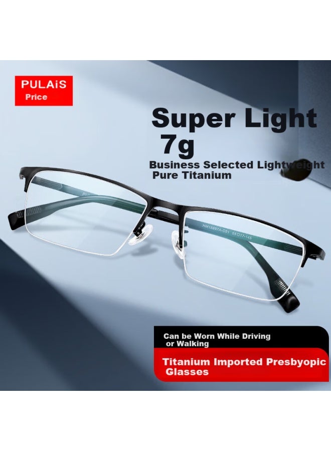 Pulais Men's Pure Titanium Imported Blue Light Blocking Progressive Reading Gl 19897a Dual-use For Distance And Reading +200 Degrees - Image 1