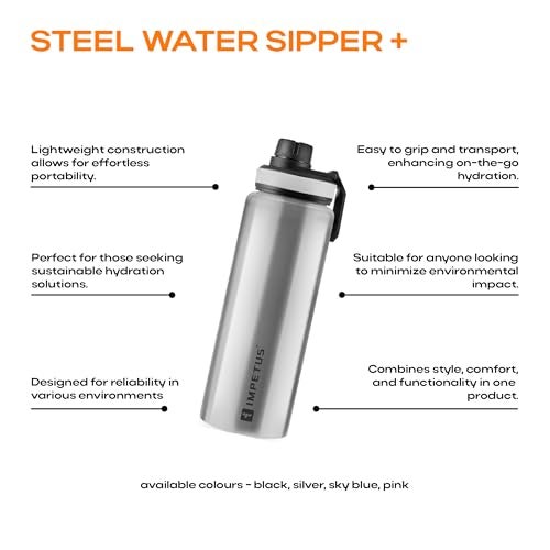 IMPETUS Stainless Steel Water Bottle 1L – Sipper Bottle with Carry Handle, Leakproof, Rust-Resistant & Durable, for Men & Women | Gym, School, Office & Daily Use – Grey - Image 4