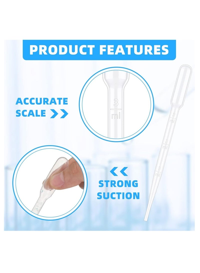 DAILYCHIC 100pcs Plastic Disposable Transfer Pipettes - 3ml Plastic Calibrated Graduated Eye Dropper Suitable for Lip Gloss Transfer Essential Oils Science Laboratory Experiment - Image 2