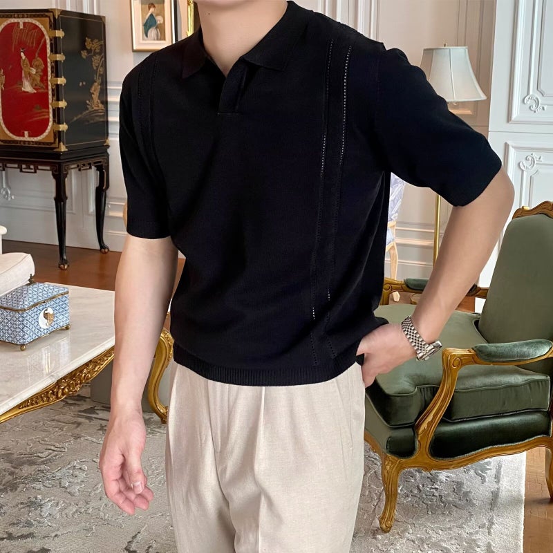 Slim Fit Short Sleeve Polo Shirt Mens Fashion Brand Summer T-Shirt Korean Style 2023 Versatile Body Shirt Casual Top Black 
