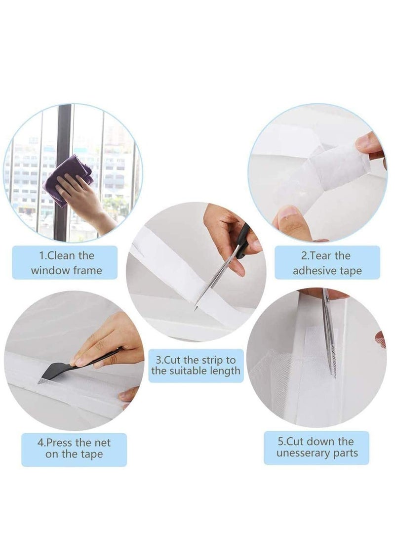 Suntown Fly Screen Nets 3 Pack 1.3m x 1.5m Mosquito Insect Mesh Protector Kit with Self Adhesive Tapes Rolls Tape Transparent Cut Without Drilling Bug Bee ProtectorWhite for Window - Image 5