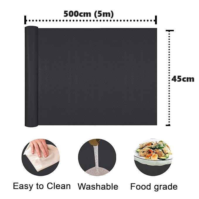 ElastPro Food Grade Washable Anti Slip Mat/Sheet for Fridge, Shelf Liner, Table, Kitchen Drawer mat (Diamond Black, 5 Meter) - Image 2