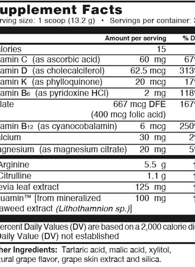 L-ARGININE PRO - L-arginine Supplement Drink Mix Powder | 5,500mg of L-arginine Plus 1,100mg L-Citrulline (Grape Berry, 1 Jar) - Image 1
