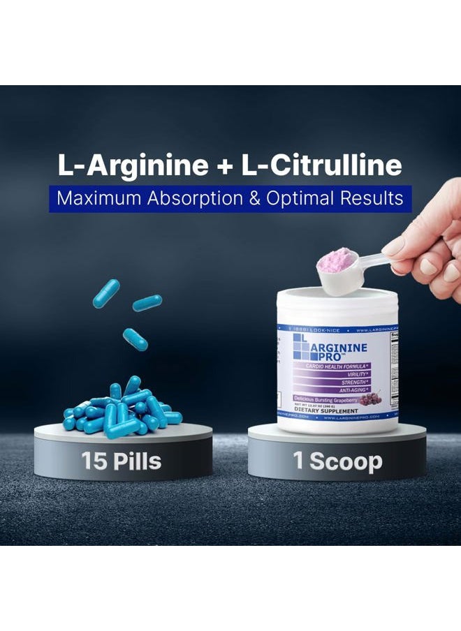L-ARGININE PRO - L-arginine Supplement Drink Mix Powder | 5,500mg of L-arginine Plus 1,100mg L-Citrulline (Grape Berry, 1 Jar) - Image 1