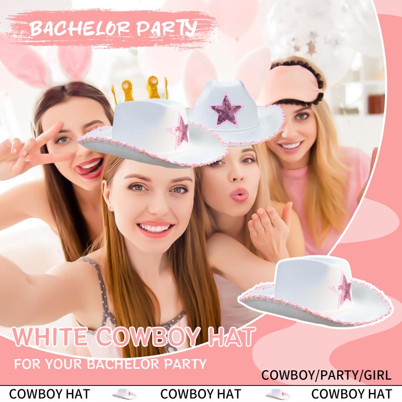 MEMOVAN Cowgirl Hat for Women Girls Western Cowboy Cowgirls Hats Felt Cowboy Hat Retro Wide Brim Western Hat White - Image 3