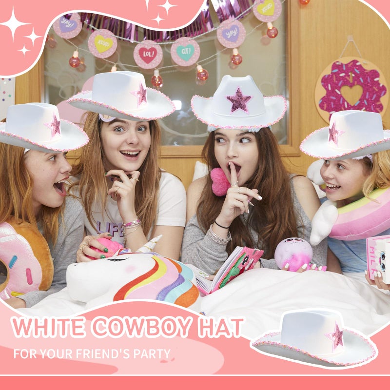 MEMOVAN Cowgirl Hat for Women Girls Western Cowboy Cowgirls Hats Felt Cowboy Hat Retro Wide Brim Western Hat White - Image 4