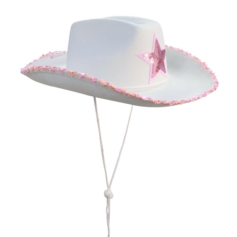 MEMOVAN Cowgirl Hat for Women Girls Western Cowboy Cowgirls Hats Felt Cowboy Hat Retro Wide Brim Western Hat White - Image 1