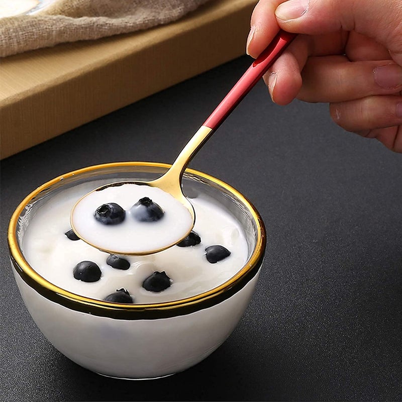 Primetan 304 Stainless Steel Golden Spoons for Soup Round Colorful Dinner Spoons Long Handle Table Spoon Coffee SpoonDessert SpoonCutlery Kitchen Tableware Set of 6 - Image 4