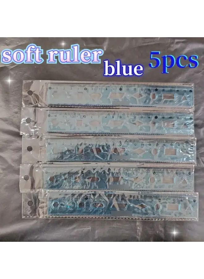 5pcs 7.87 Inch Blue Soft Geometric Ruler Set Wavy Line Drawing Template Smooth Edge Plastic Measuring Tool - Image 1