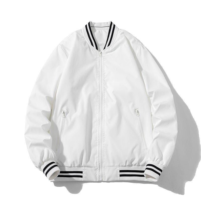 Baseball jacket jacket High Street pilot jacket mens and womens waterproof breathable windbreaker solid color support custom logo White 