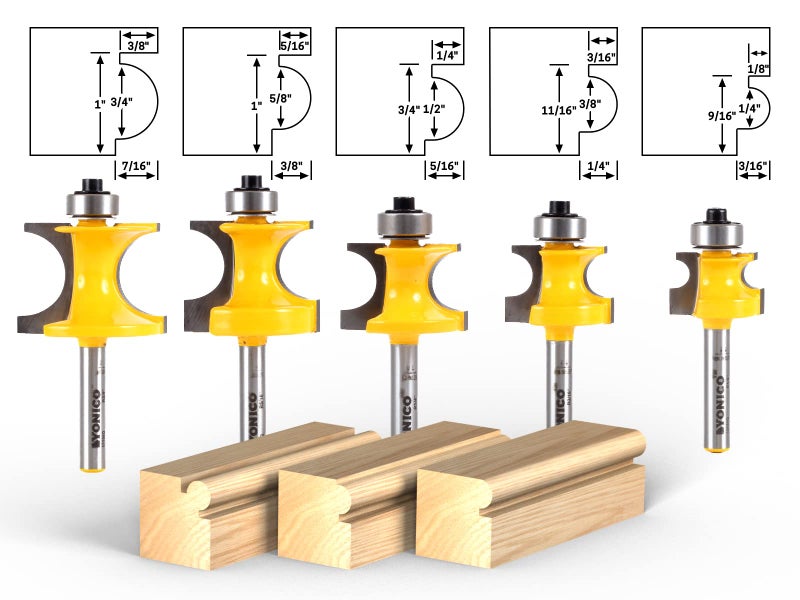 YONICO Bullnose Beading Router Bits Set 5 Bit 1/4-Inch Shank 13516q - Image 4