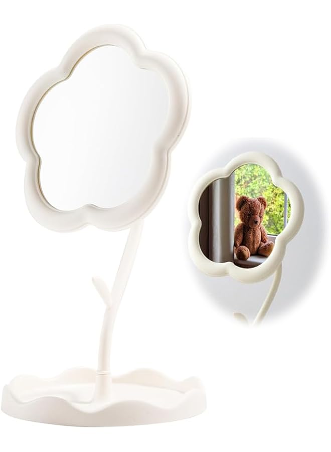 erorex Flower Makeup Mirror Portable Touch Up Mirror For Women'S Dresser Desktop Makeup Mirror For Student Dormitory Cute Heart Design White - Image 1