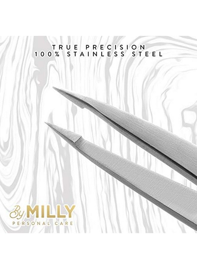 By MILLY ملقط مدبب مطروق من الحديد الصلب 100% ألماني، ملقط دقيق لنزع الشعر الناشئ وحواجب الوجه والشعر والشرائح وإزالة الزجاج، مصقول يدويًا بشكل مثالي. - Image 5