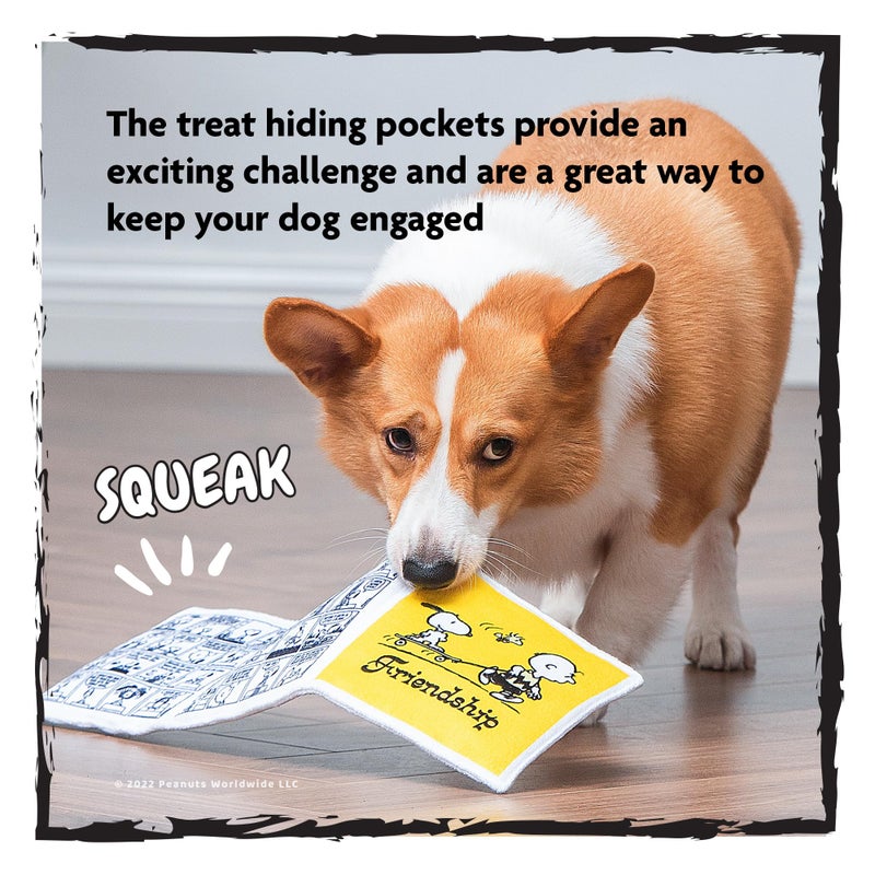 Peanuts for Pets Interactive Crinkle Friendship Comic Book Toy with Squeakers and Treat Pockets for Mental Stimulation, Snuffle Mat Dog Toy, 6x6â€ to 18â€ - Image 4
