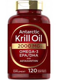 Antarctic Krill Oil 2000 mg 120 Softgels | Omega-3 EPA, DHA, with Astaxanthin Supplement Sourced from Red Krill | Maximum Strength | Laboratory Tested