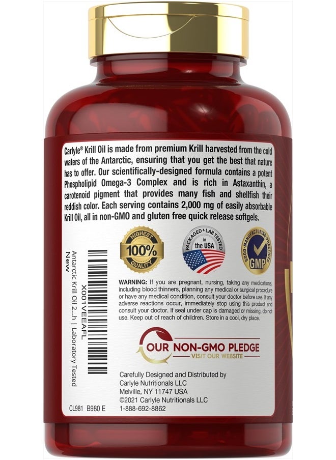 CARLYLE - Antarctic Krill Oil 2000 mg 120 Softgels | Omega-3 EPA, DHA, with Astaxanthin Supplement Sourced from Red Krill | Maximum Strength | Laboratory Tested - Image 1